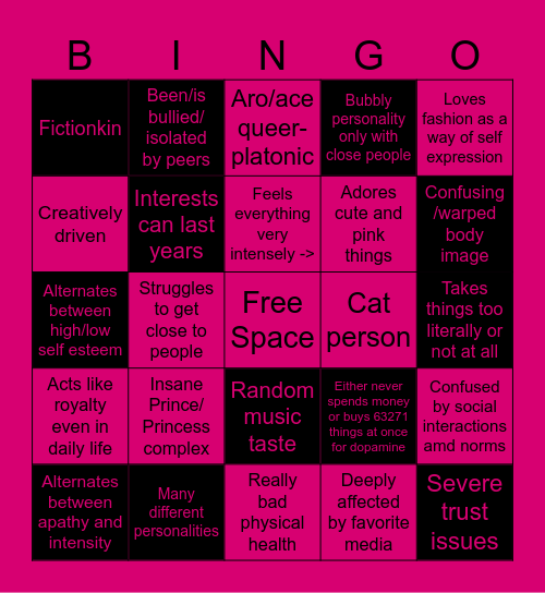 The Princet's Bingo Card