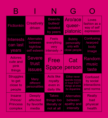 The Princet's Bingo Card