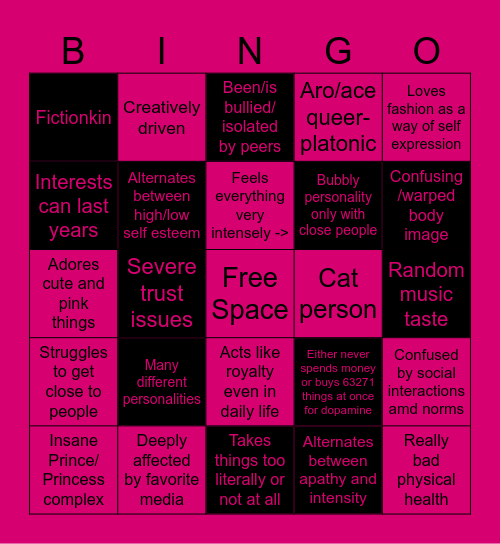 The Princet's Bingo Card