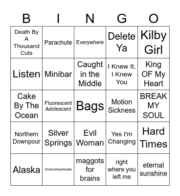 Bye to Bella Bingo Card