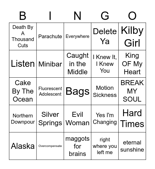 Bye to Bella Bingo Card