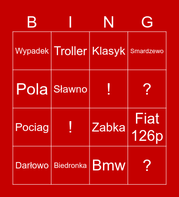 Polish car driving Bingo Card