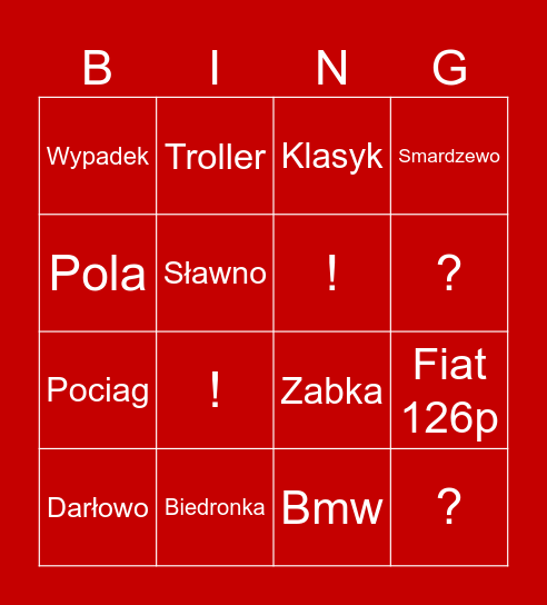 Polish car driving Bingo Card
