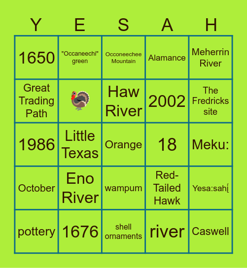 OBSN Friends and Family Day Bingo Card