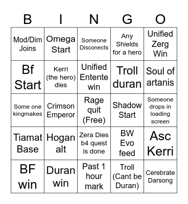 Kerrigans demise Bingo Card