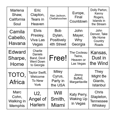 Round 1: Places Bingo Card