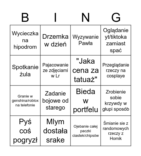Zjeb bingo Card