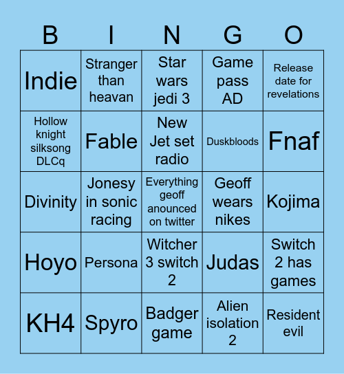 Gamescom ONL 2026 Bingo Card