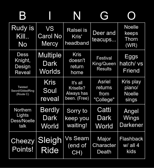 Deltarune Chapter 6 Predictions Bingo Card