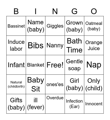 Adora & Wills Baby Shower Bingo Card