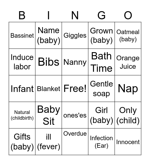 Adora & Wills Baby Shower Bingo Card