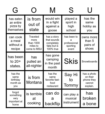 Find someone that... Bingo Card