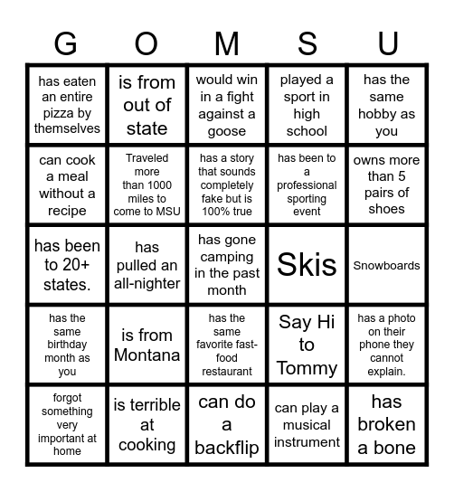 Find someone that... Bingo Card