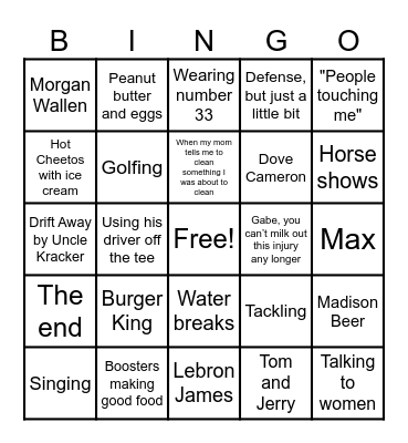 MCC Football Bingo Card