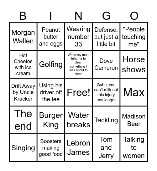 MCC Football Bingo Card