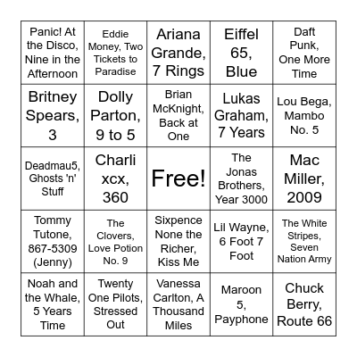 Round 2: Numbers Bingo Card