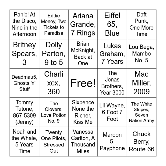 Round 2: Numbers Bingo Card