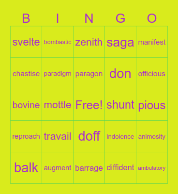 ACT Vocabulary Words Bingo Card