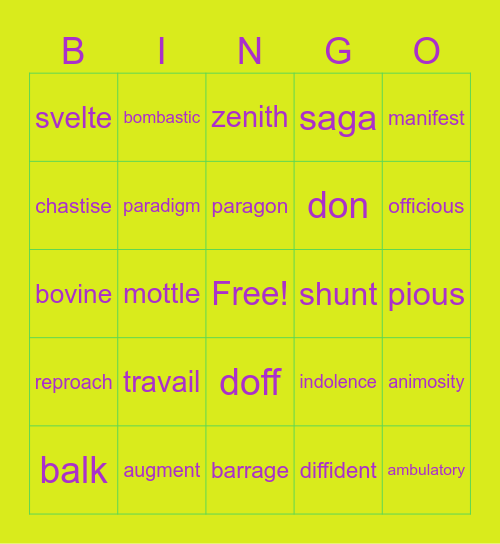 ACT Vocabulary Words Bingo Card