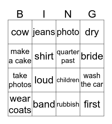 Suzi Bingo Card