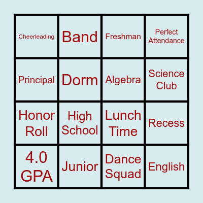 Back to School Bingo Card