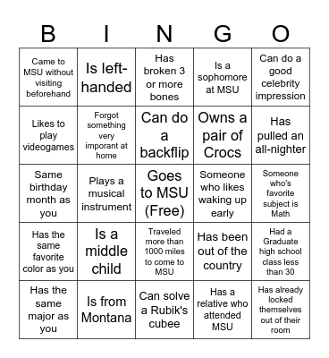 Human Bingo Card
