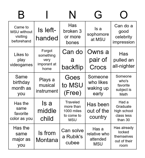 Human Bingo Card
