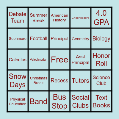 Back to School Bingo Card