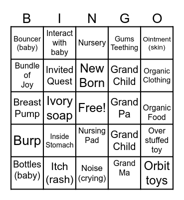 Adora & Wills Baby Shower Bingo Card