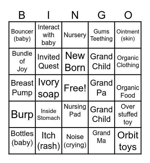 Adora & Wills Baby Shower Bingo Card