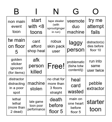 Dandy's World Matchmaking Experience Bingo Card