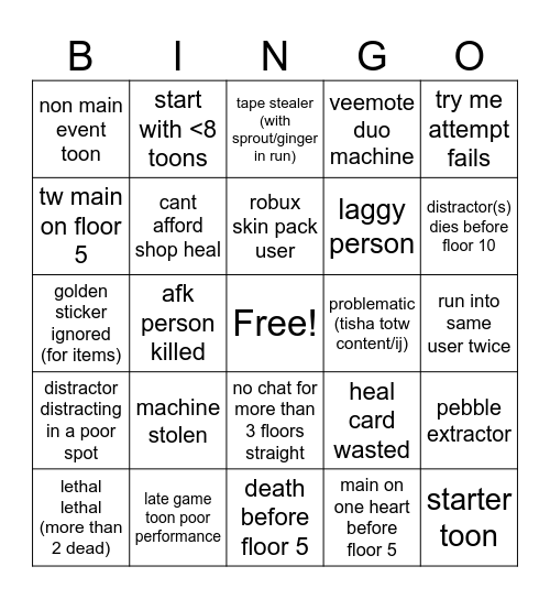 Dandy's World Matchmaking Experience Bingo Card