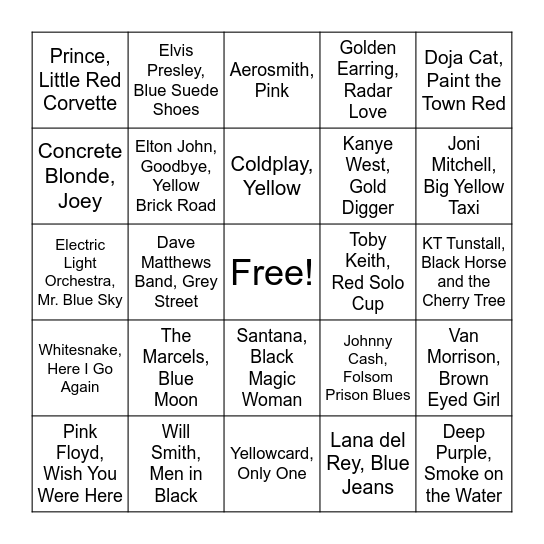 Round 3: Colors Bingo Card