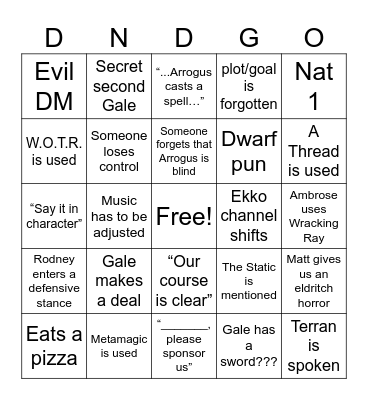 Season 5 Bingo Card