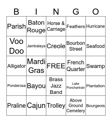 French Quarter BINGO Card