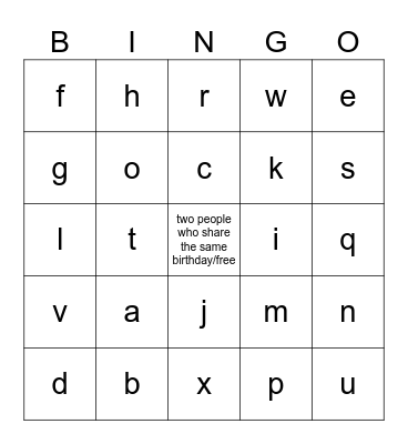 Untitled Bingo Card