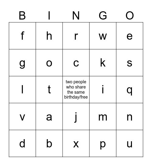 Untitled Bingo Card