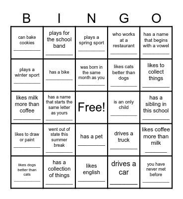 Find someone who . . . Bingo Card
