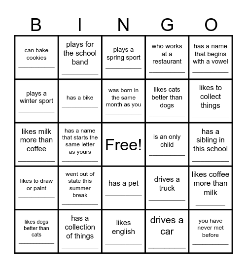 Find someone who . . . Bingo Card