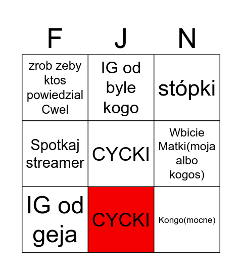 Cwelome Bingo Card
