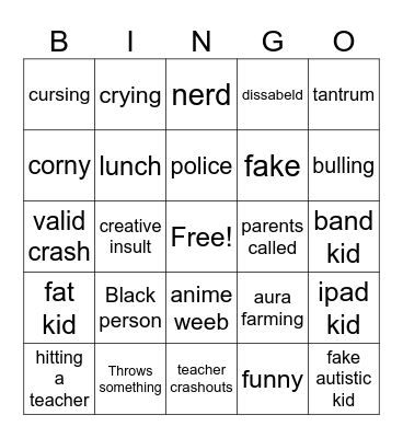 school Bingo Card