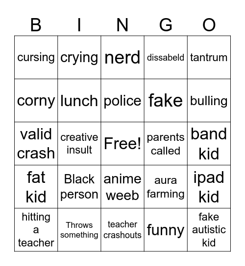 school Bingo Card