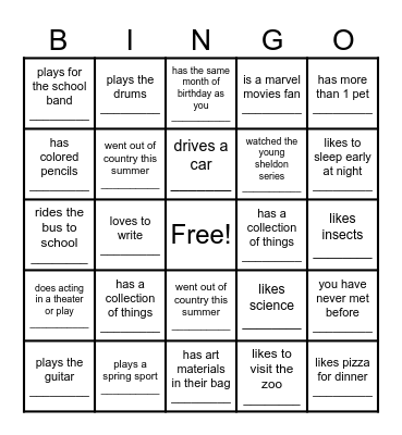 Find someone who . . . Bingo Card