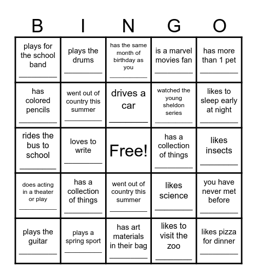 Find someone who . . . Bingo Card