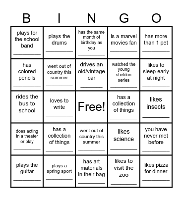Find someone who . . . Bingo Card