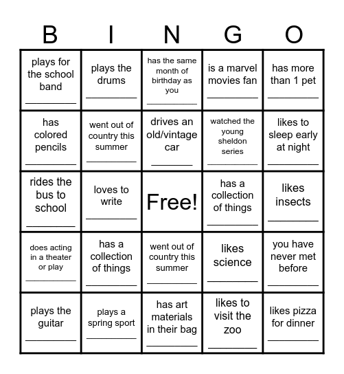 Find someone who . . . Bingo Card