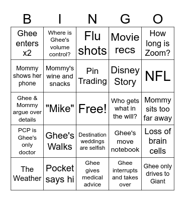 Zoom Night Bingo Card