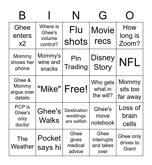Zoom Night Bingo Card