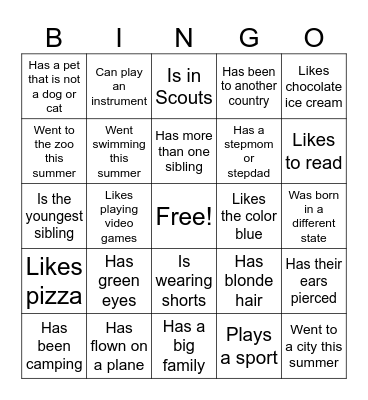 Back to School Bingo Card