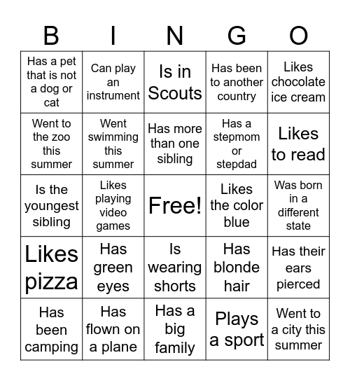 Back to School Bingo Card